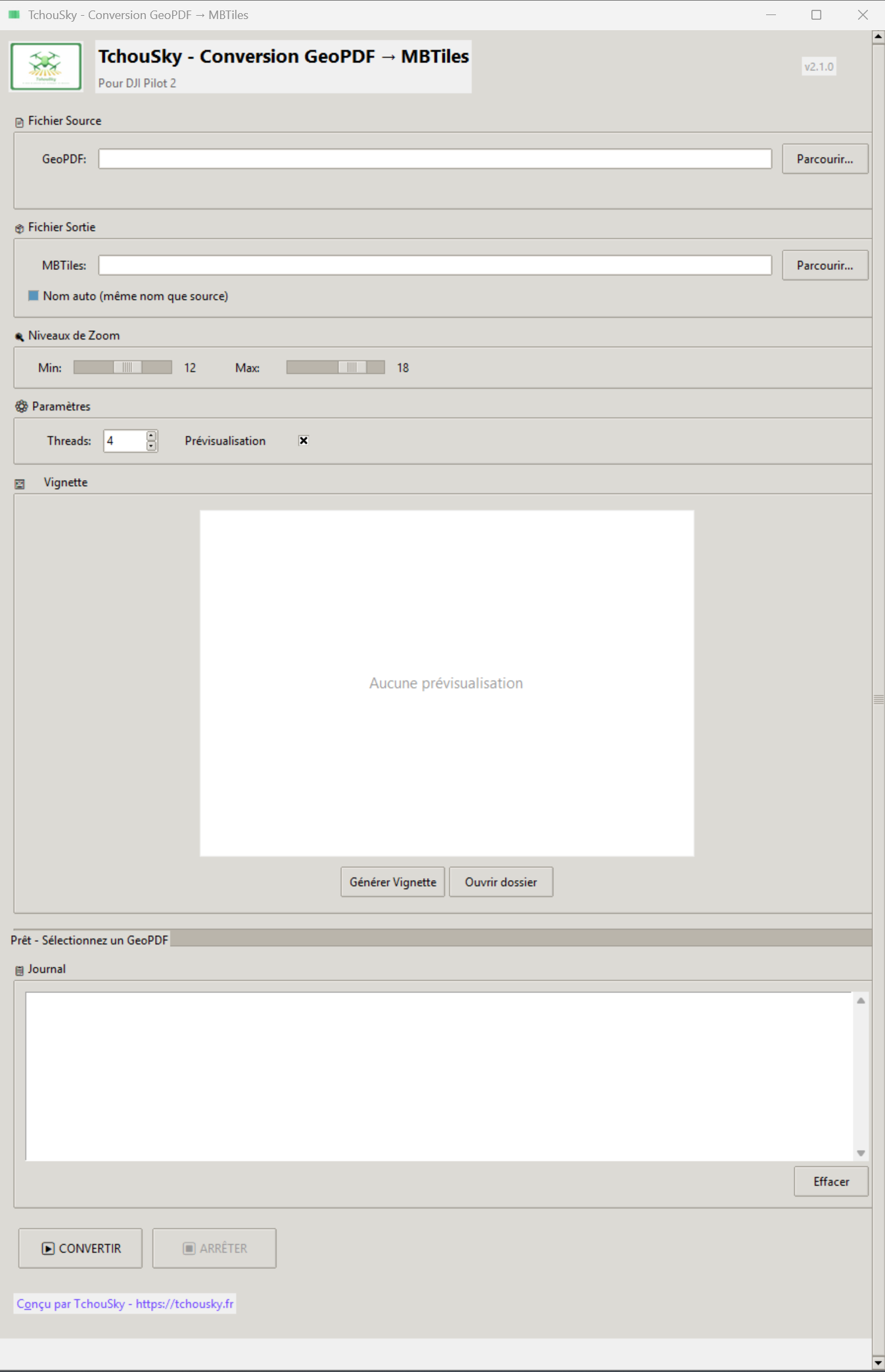 Interface TchouSky - Conversion GeoPDF vers MBTiles